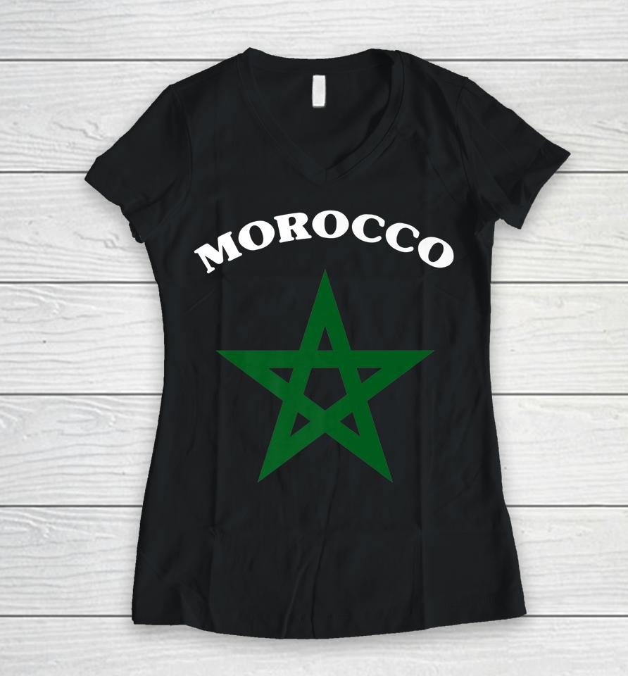 Morocco Soccer Lover Gift Maroc Flag Morocco Moroccan Flag Women V-Neck T-Shirt