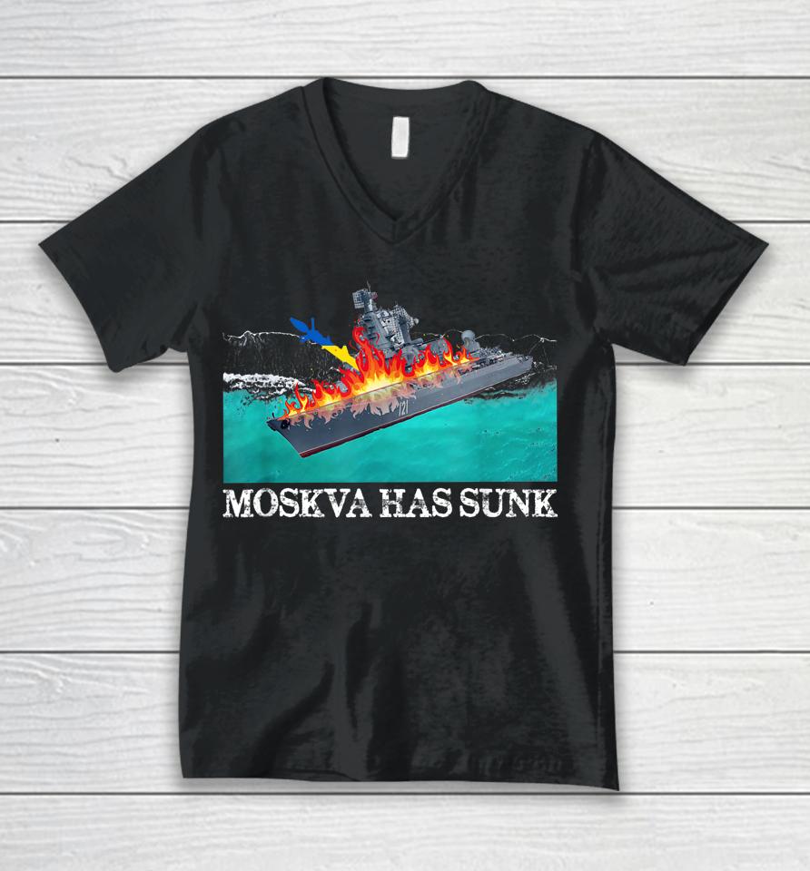 Moskva Warship Battleship Has Sunk Support Ukraine Unisex V-Neck T-Shirt