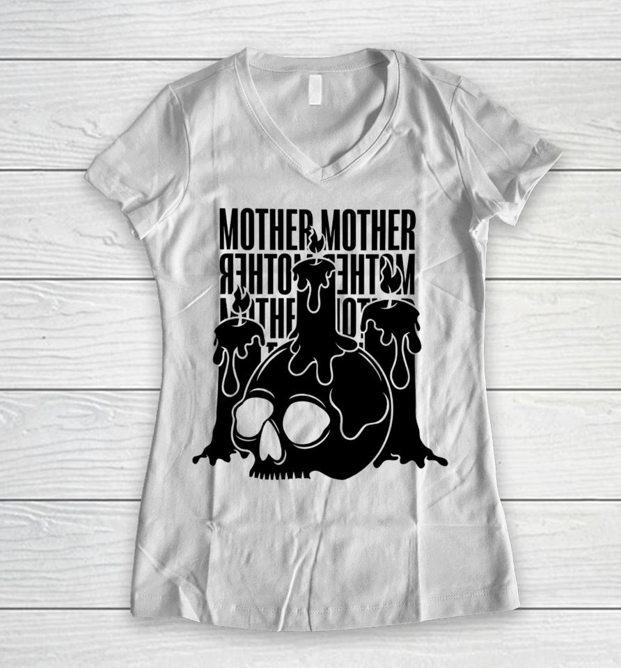 Mothermothersite Skull Candle Women V-Neck T-Shirt