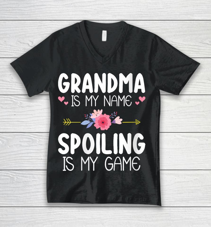 Mother's Day Floral Grandma Is My Name Spoiling Is My Game Unisex V-Neck T-Shirt