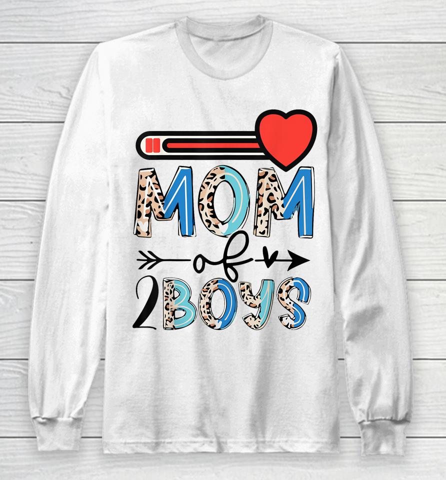 Mothers Day Mom Of 2 Boys Leopard Long Sleeve T-Shirt