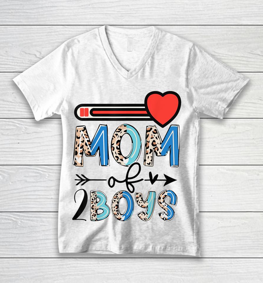 Mothers Day Mom Of 2 Boys Leopard Unisex V-Neck T-Shirt
