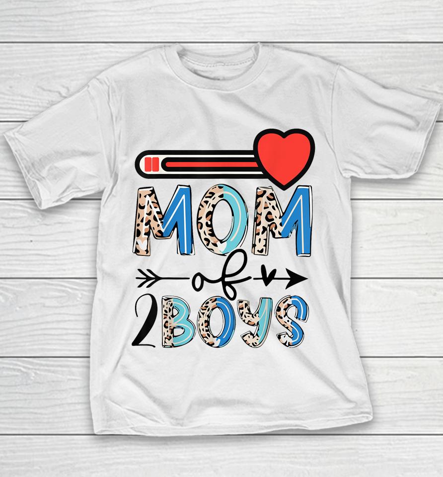 Mothers Day Mom Of 2 Boys Leopard Youth T-Shirt