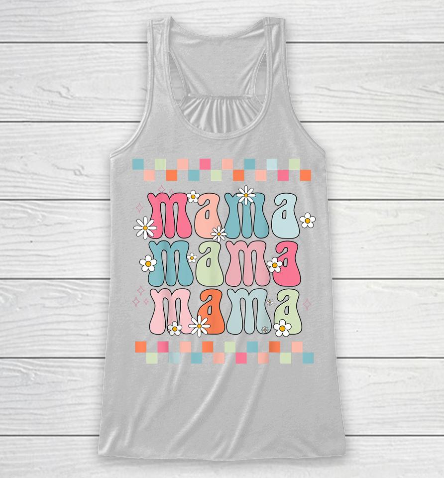 Mothers Day Retro Groovy Mama Matching  Party Women Racerback Tank