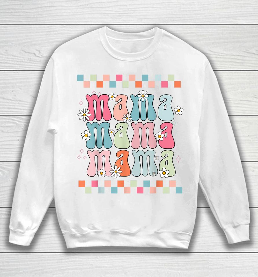 Mothers Day Retro Groovy Mama Matching  Party Women Sweatshirt