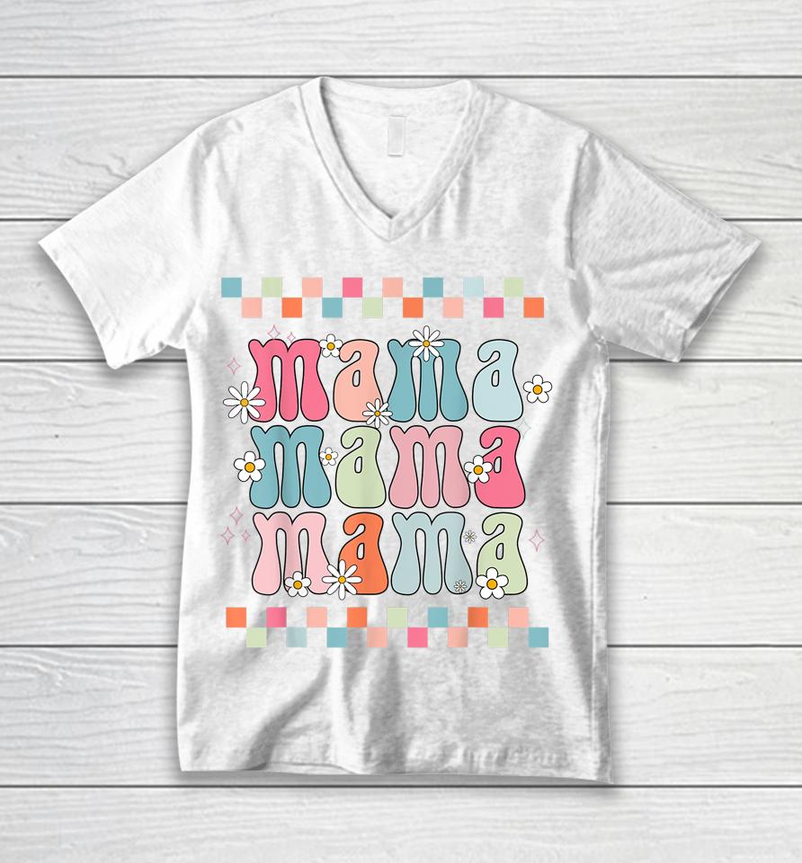 Mothers Day Retro Groovy Mama Matching  Party Women Unisex V-Neck T-Shirt