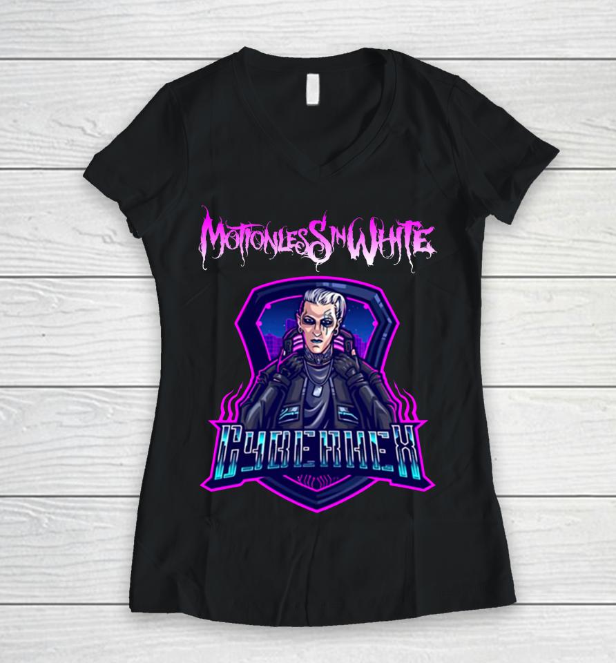 Motionless In White Merch Cyberhex Emblem Women V-Neck T-Shirt