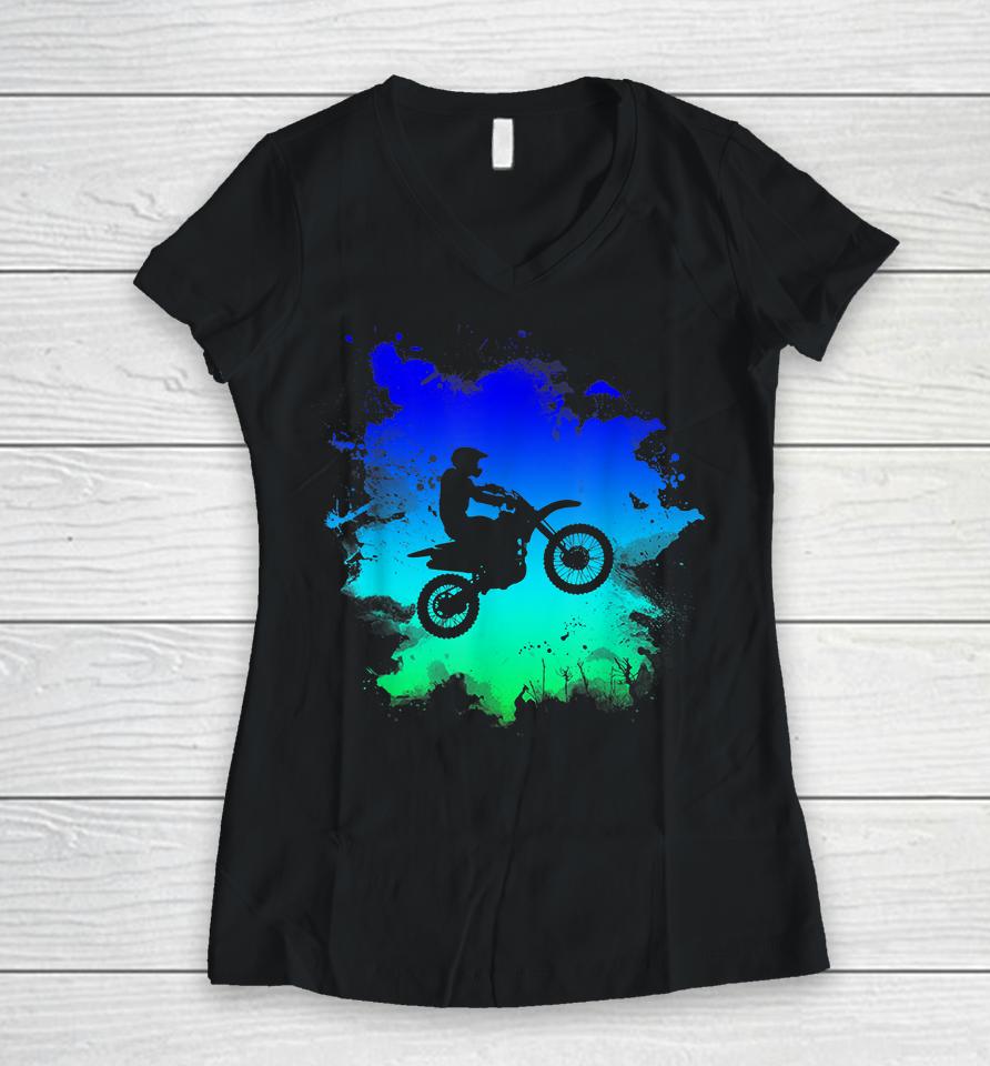 Motocross And Dirt Bike Women V-Neck T-Shirt