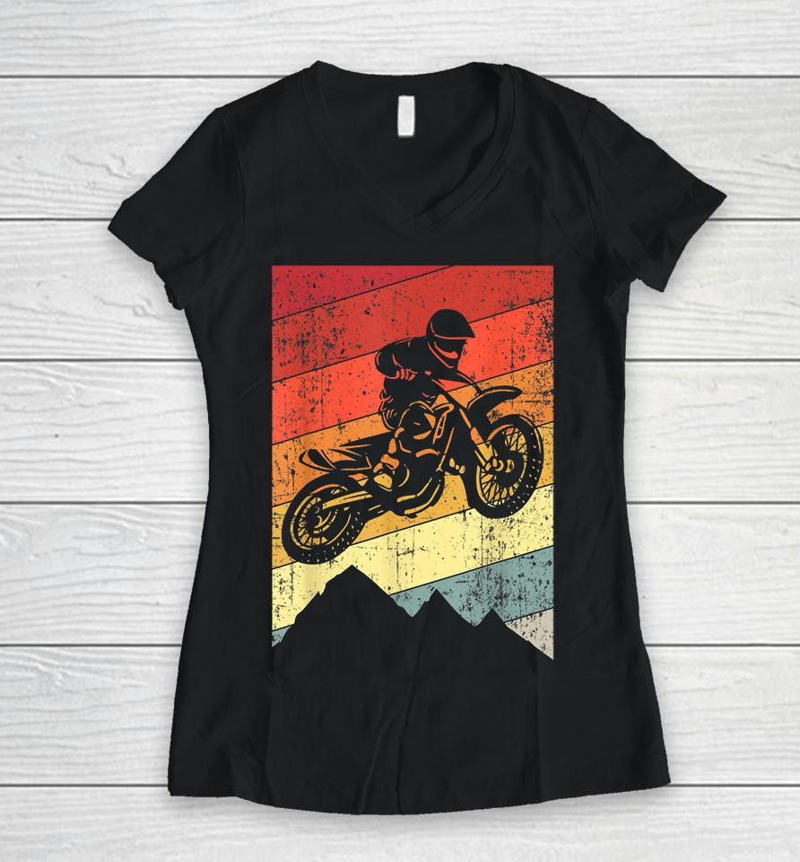 Motocross Bike Vintage Dirtbike Women V-Neck T-Shirt