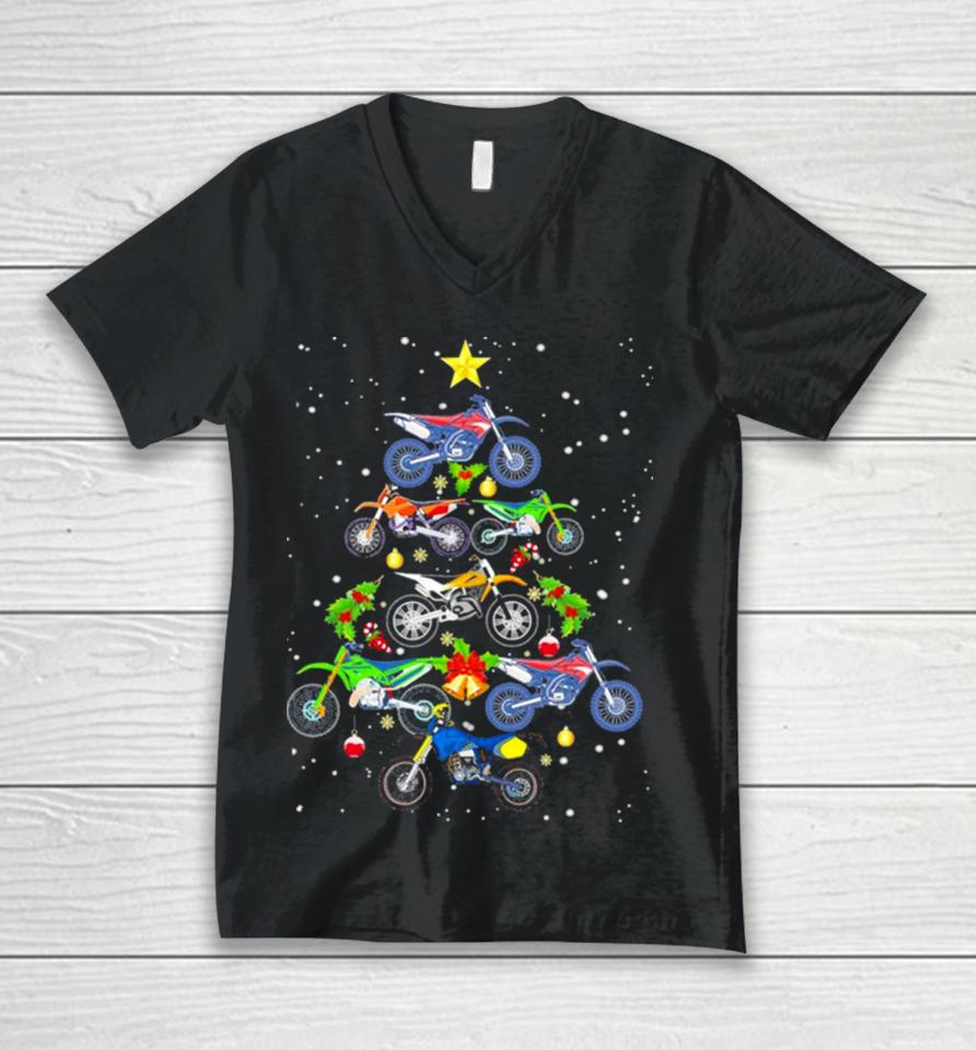 Motocross Merry Christmas Tree Unisex V-Neck T-Shirt