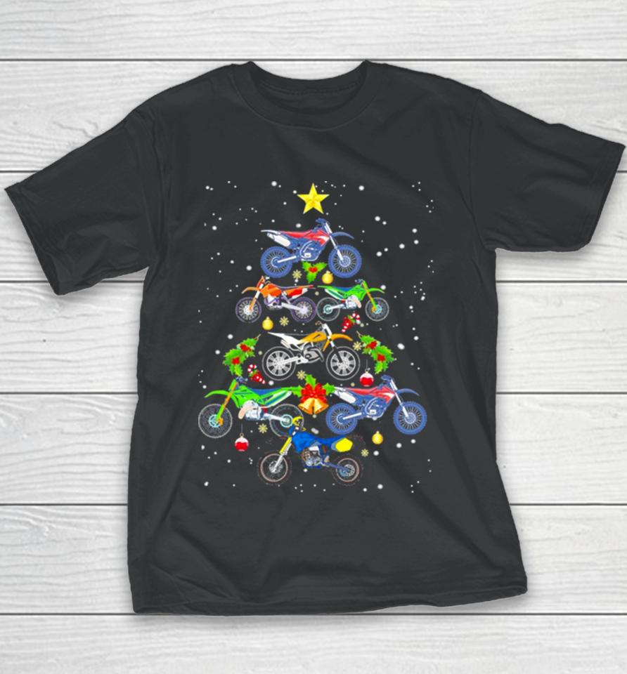 Motocross Merry Christmas Tree Youth T-Shirt