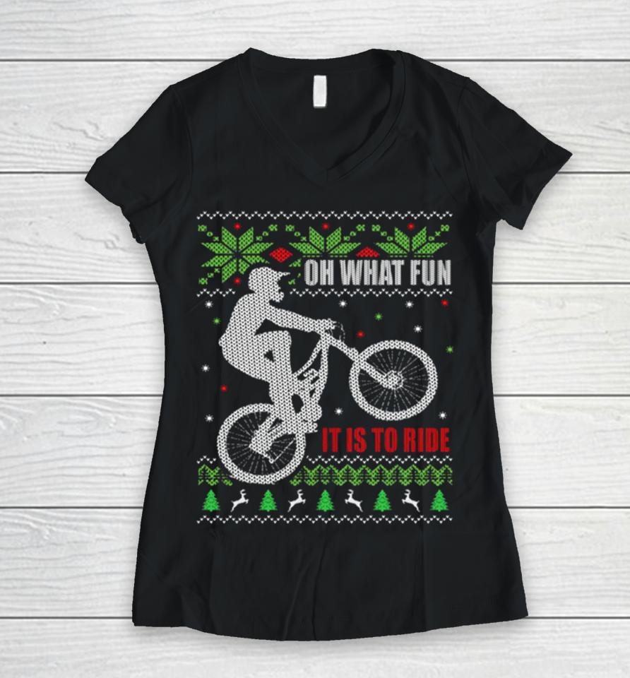 Mountain Bike Christmas Women V-Neck T-Shirt