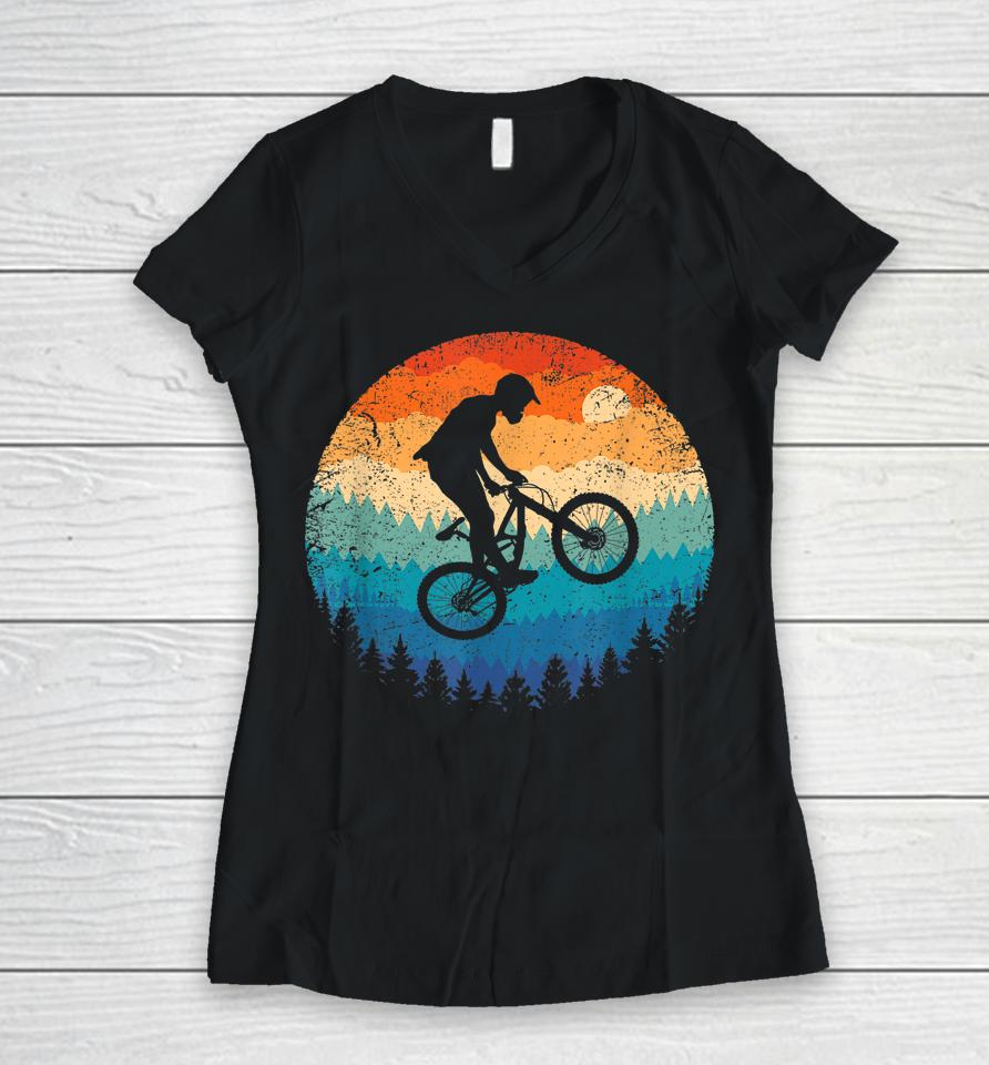 Mountain Bike Shirt Retro Downhill Biking Gift Vintage Mtb Women V-Neck T-Shirt