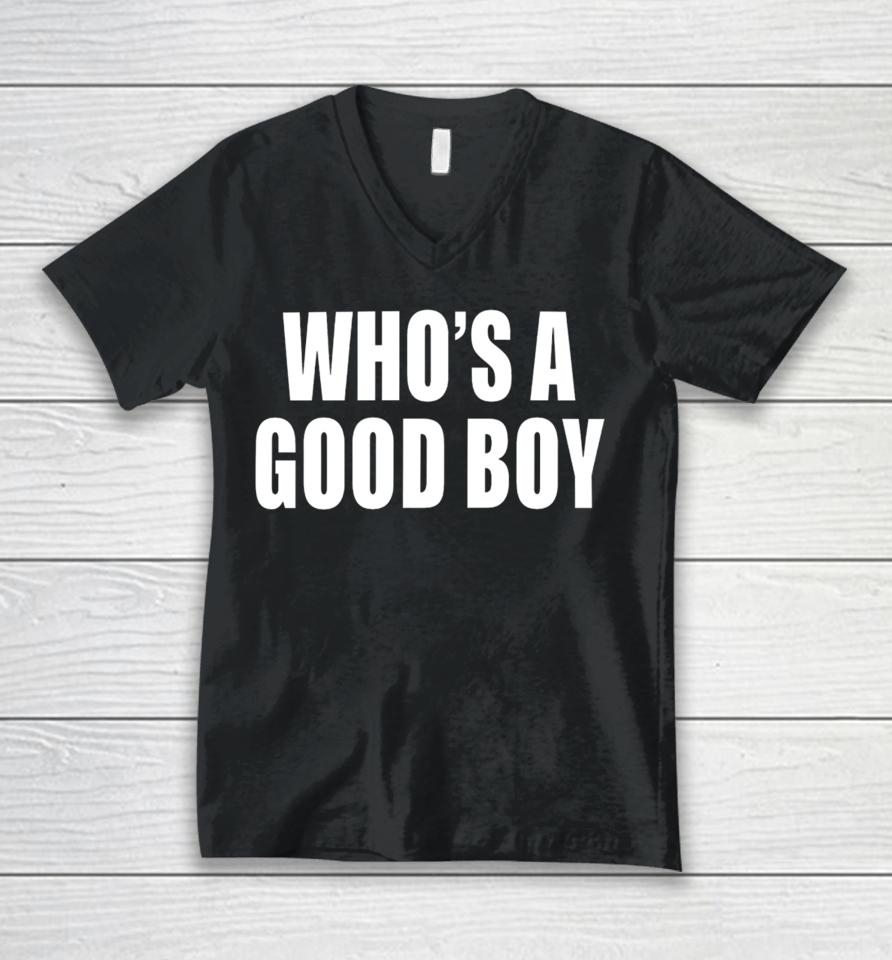 Moximimi Merch Who’s A Good Boy Hooded Unisex V-Neck T-Shirt