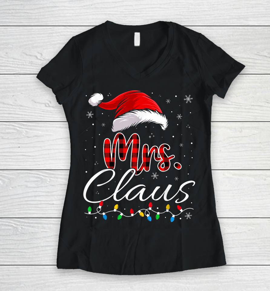 Mr And Mrs Claus Couples Matching Christmas Pajamas Santa Women V-Neck T-Shirt