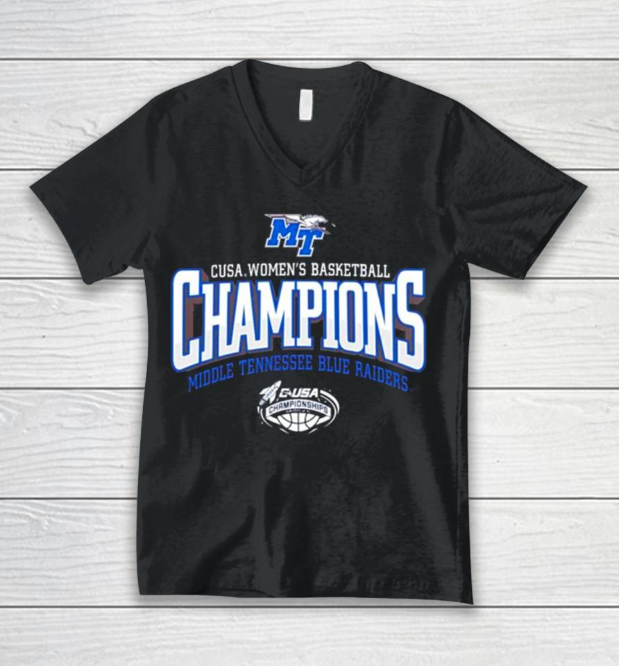 Mtsu Blue Raiders 2024 C Usa Women’s Basketball Conference Tournament Champions Unisex V-Neck T-Shirt