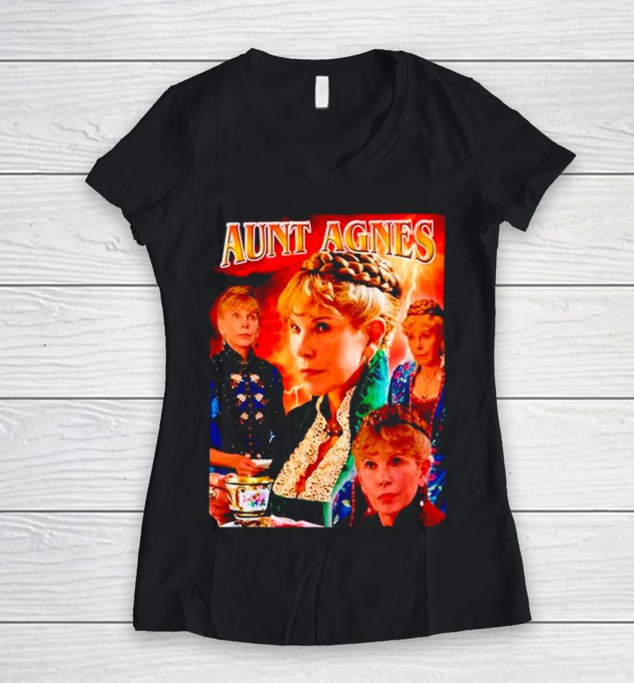 Mummy Dearest Podcast Annoyed Aunt Agnes Women V-Neck T-Shirt