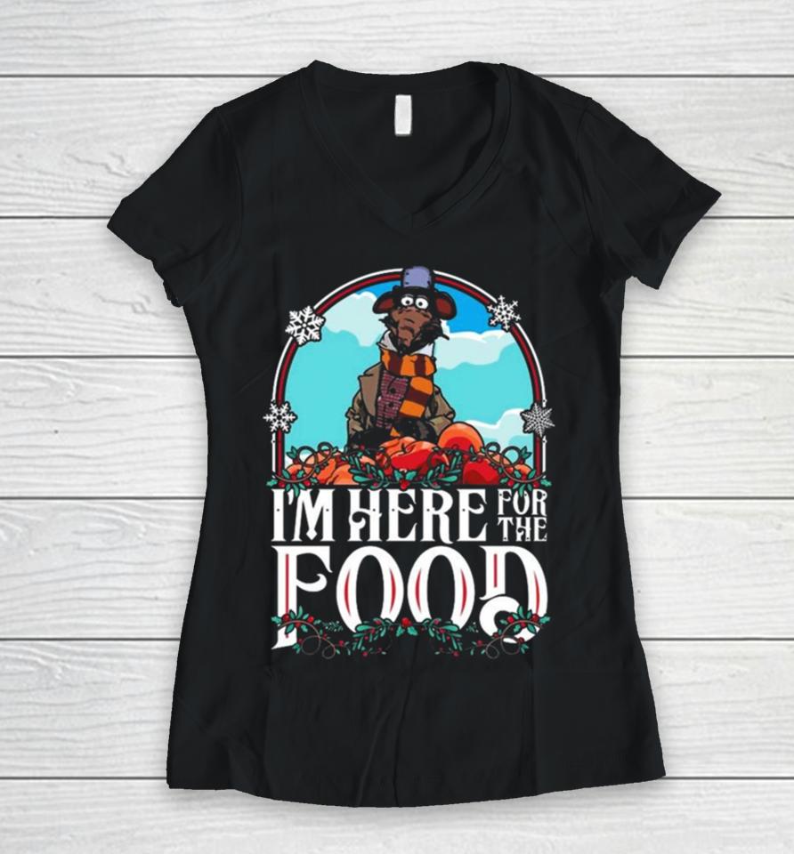 Muppet Christmas Carol Rizzo I’m Here For The Food Women V-Neck T-Shirt