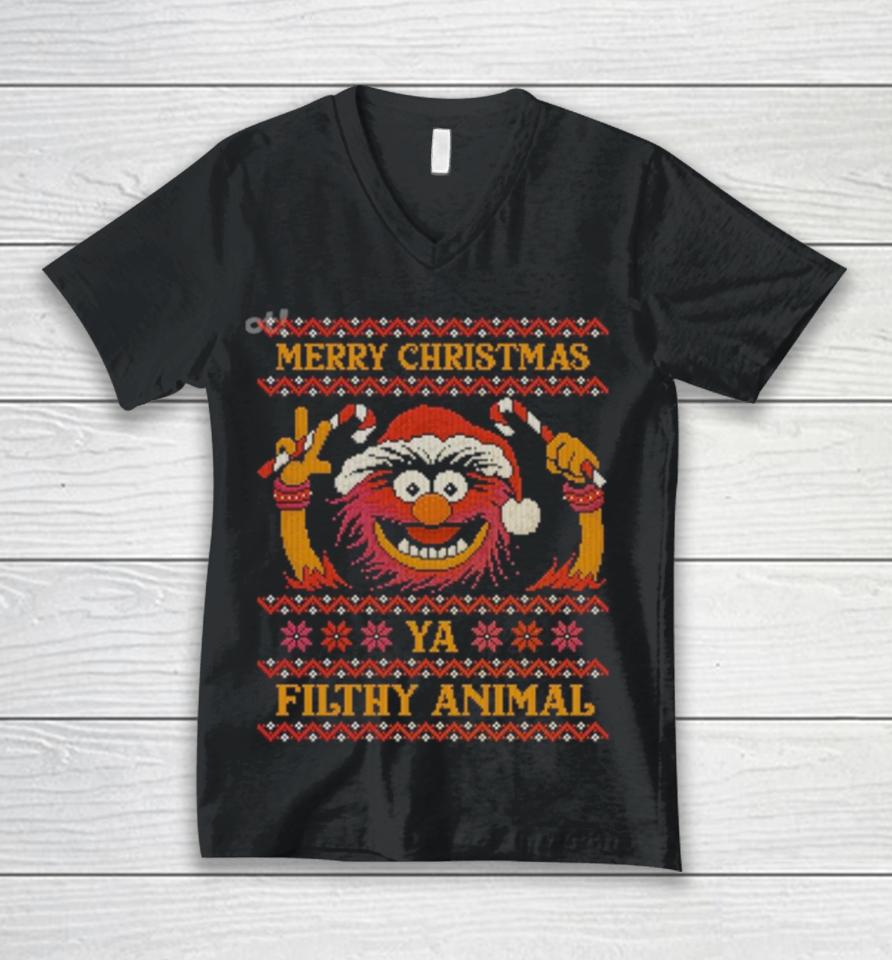 Muppet Merry Christmas Ya Filthy Animal Ugly Christmas Unisex V-Neck T-Shirt