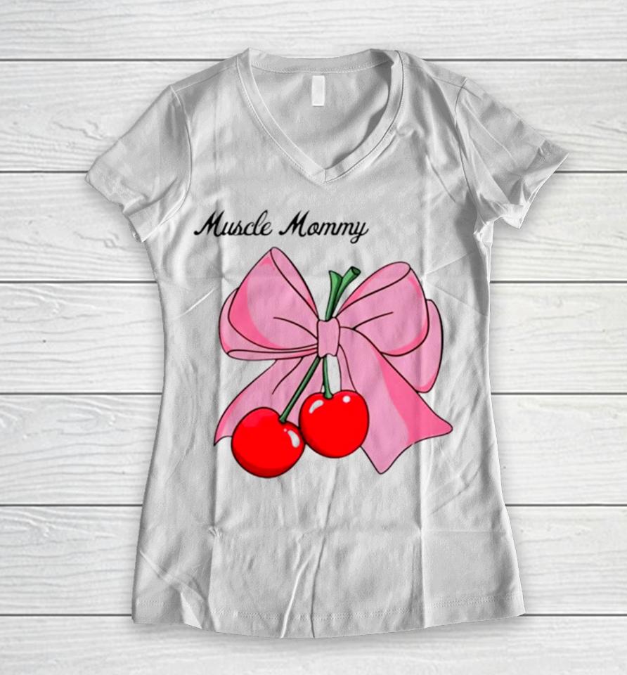 Muscle Mommy Bow Women V-Neck T-Shirt