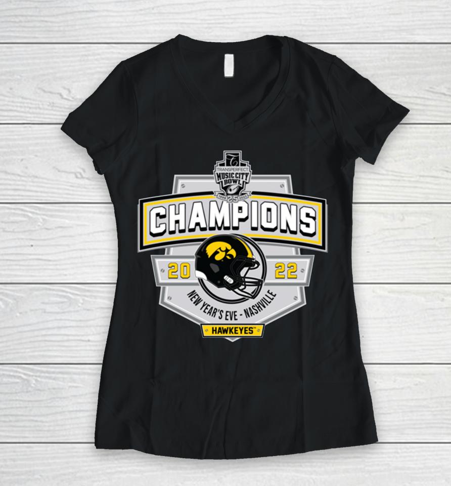 Music City Bowl Champions 2022 2023 Iowa Hawkeyes Women V-Neck T-Shirt