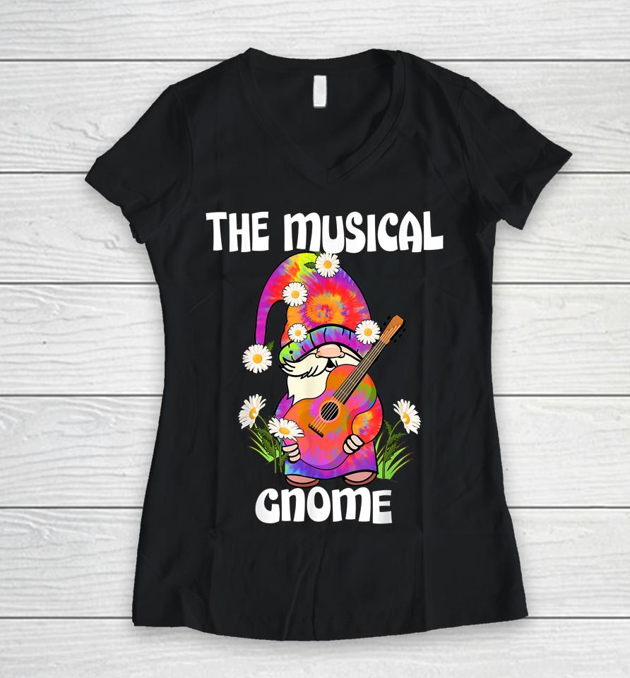 Musical Gnome Merry Christmas Tie Dye Pajamas Women V-Neck T-Shirt