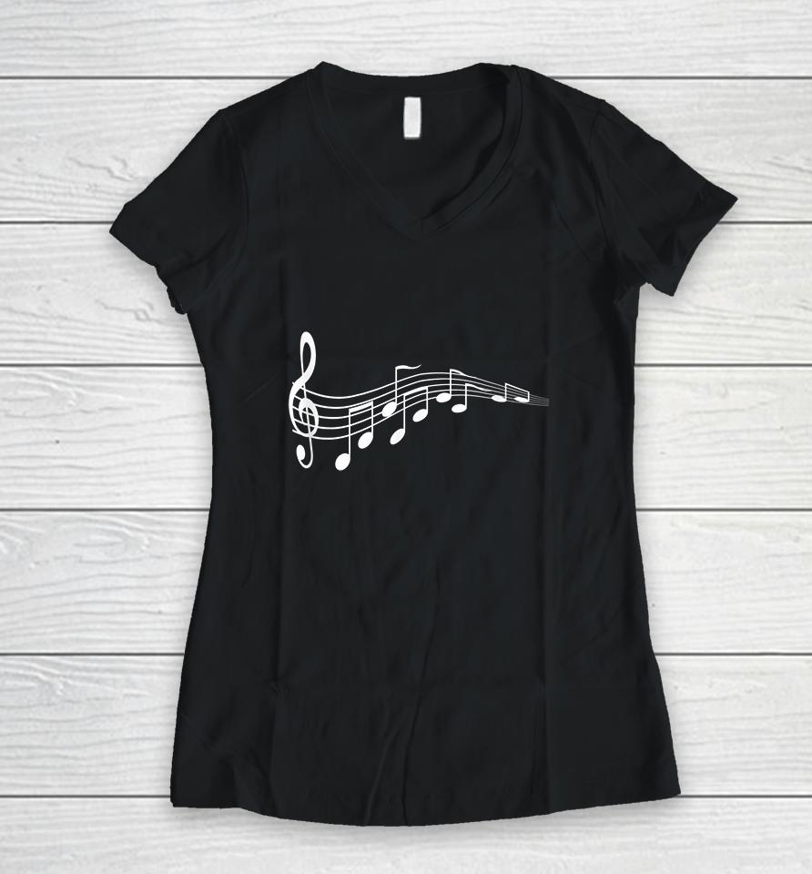 Musical Notes Music Dad Women V-Neck T-Shirt