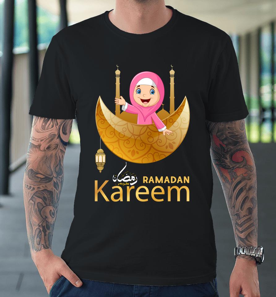 Muslim Hijabi Girl Fasting Ramadan Mubarak Kareem Premium T-Shirt