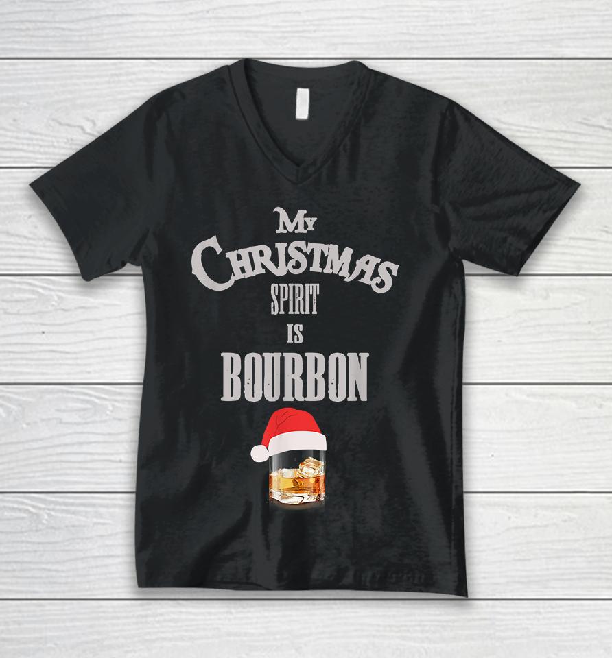 My Christmas Spirit Is Bourbon Unisex V-Neck T-Shirt