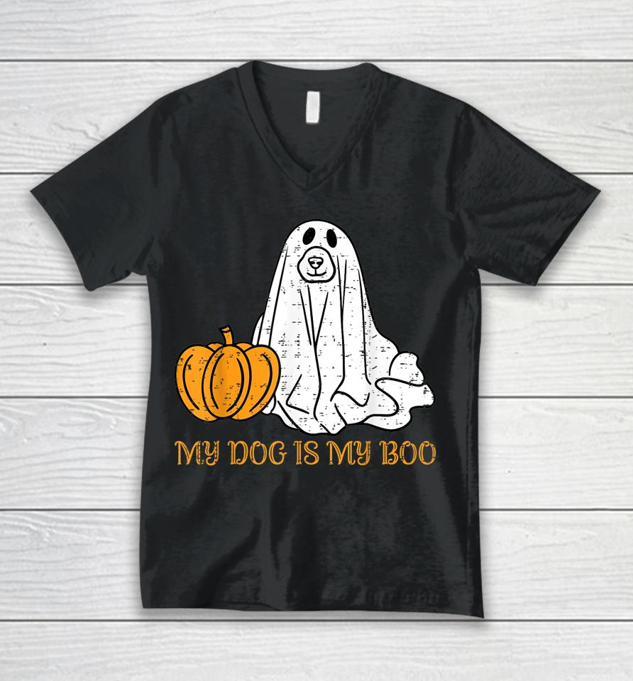 My Dog Is My Boo Ghost Funny Halloween Dog Lovers Boo Dog Unisex V-Neck T-Shirt