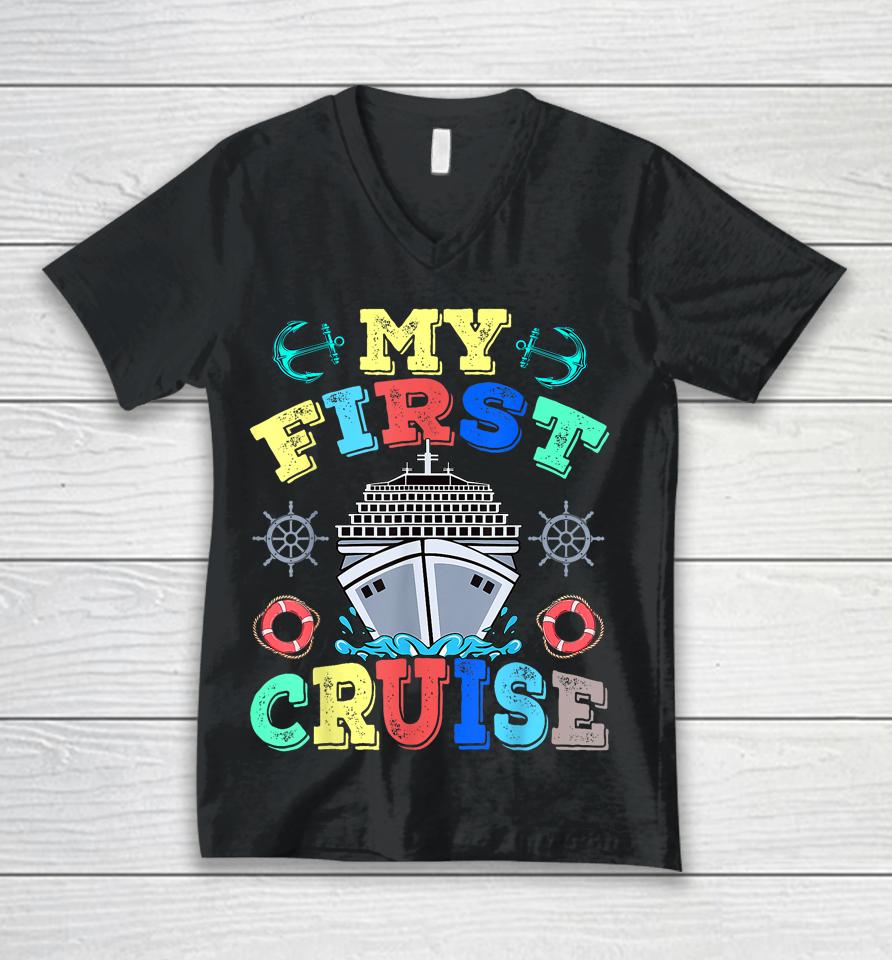 My First Cruise 2023 Tee Family Vacation Cruise Ship Travel Unisex V-Neck T-Shirt