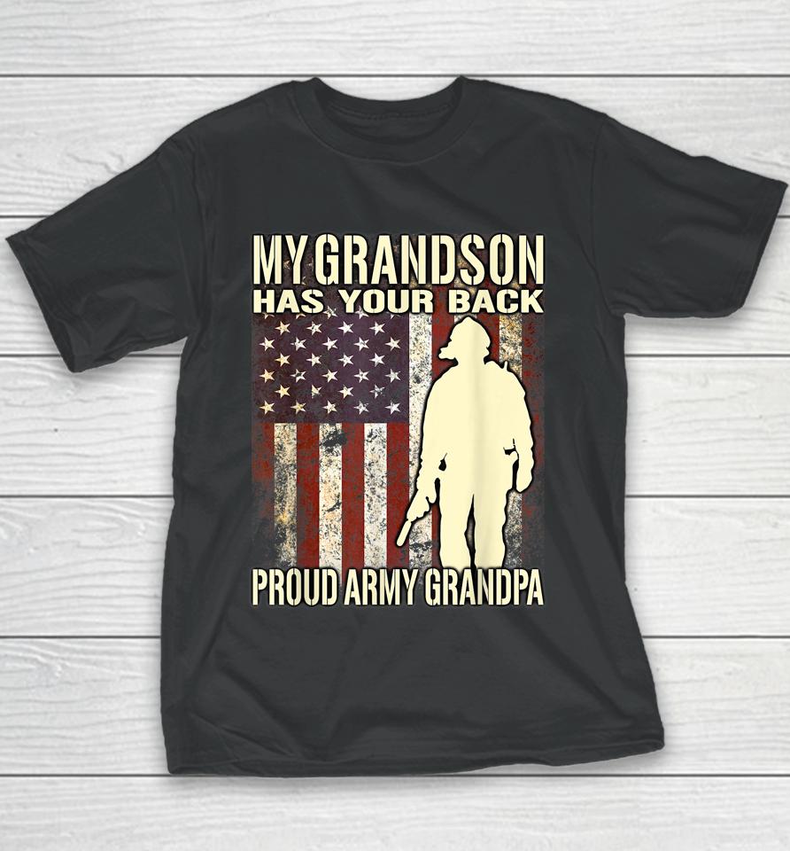 My Grandson Has Your Back Proud Army Grandpa Us Flag Youth T-Shirt