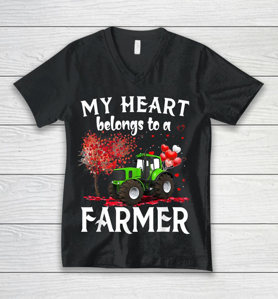 My Heart Belongs To A Farmer Valentine For Farmer Wife Unisex V-Neck T-Shirt