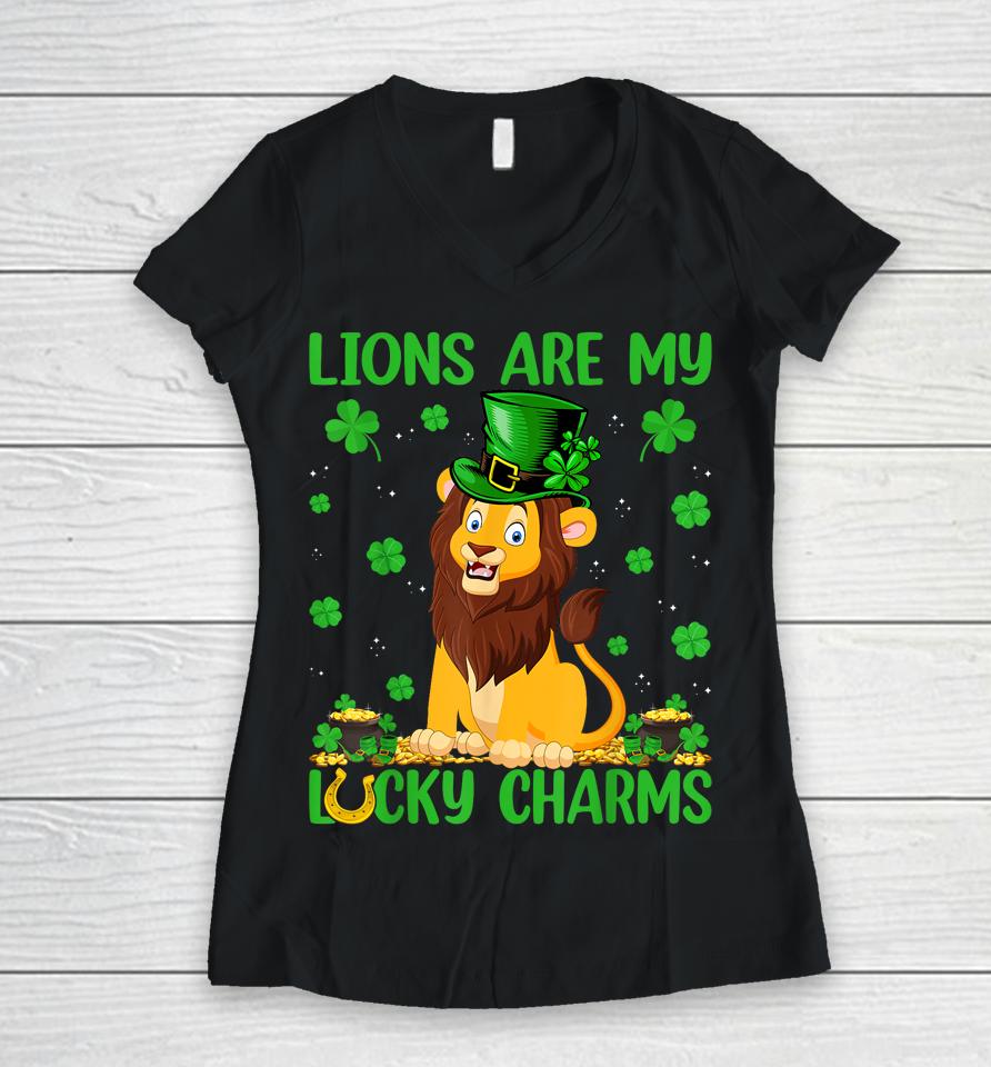My Lions Are My Lucky Charms Boys Girls St Patricks Day Women V-Neck T-Shirt
