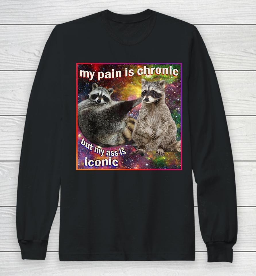 My Pain Is Chronic But My Ass Is Iconic Meme Raccoon Funny Long Sleeve T-Shirt
