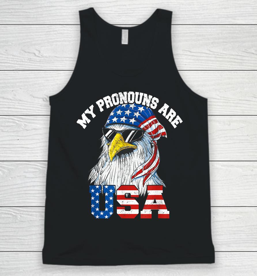 My Pronouns Are Usa Patriotic Eagle Funny 4Th Of July Unisex Tank Top