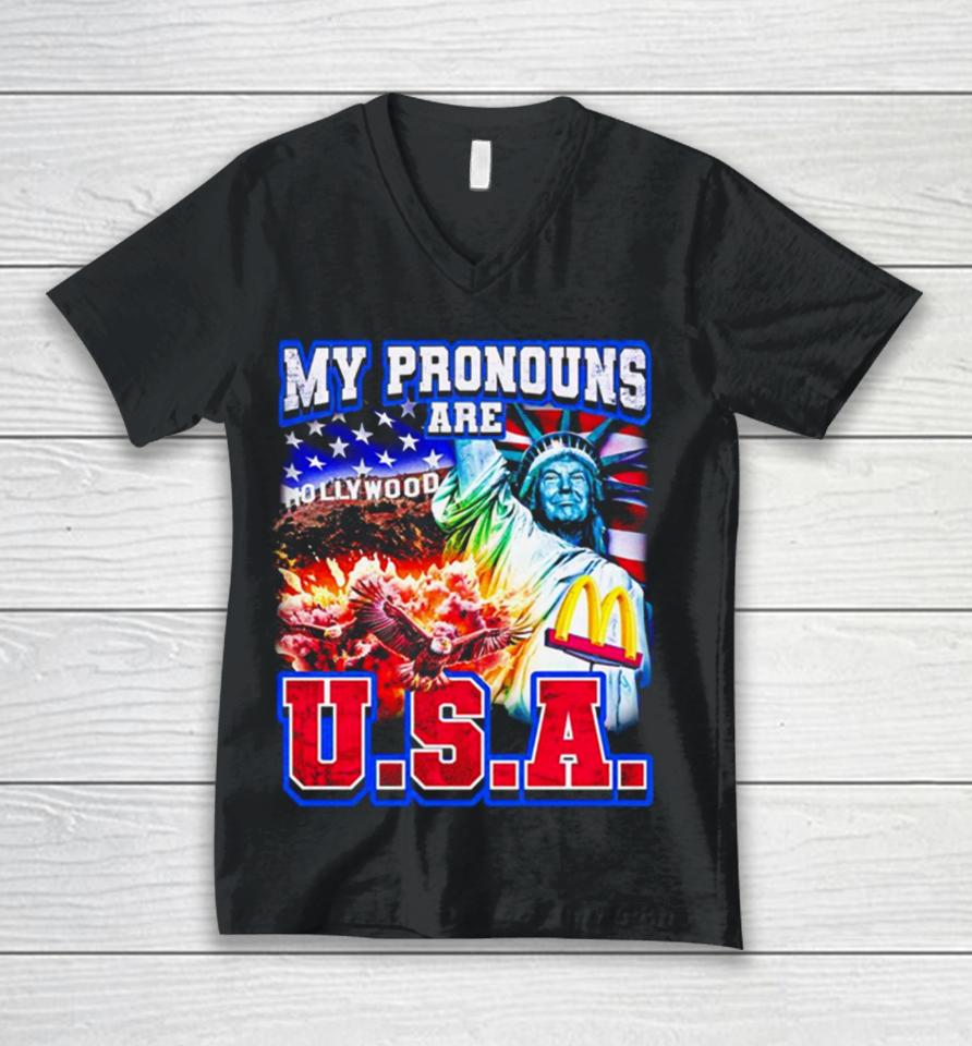My Pronouns Are U.s.a Trump Unisex V-Neck T-Shirt