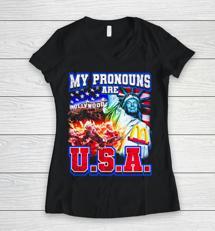 My Pronouns Are U.s.a Trump Women V-Neck T-Shirt