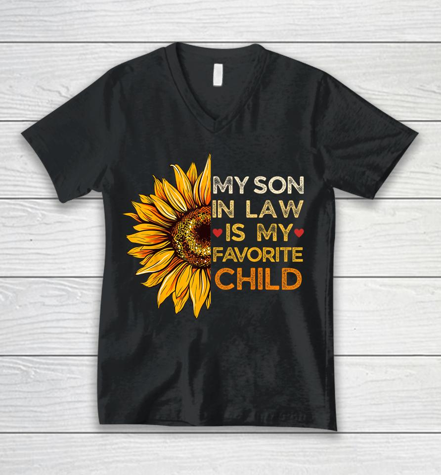 My Son In Law Is My Favorite Child, Retro Groovy Sunflower Unisex V-Neck T-Shirt
