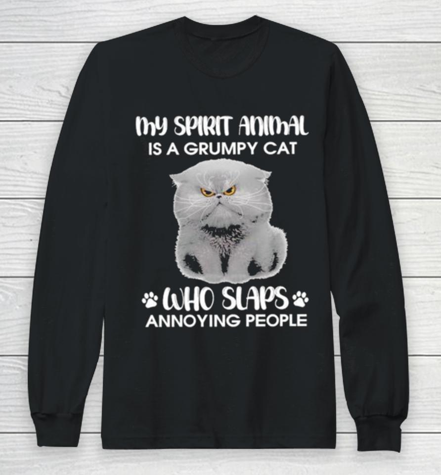 My Spirit Animal Is A Grumpy Cat Who Slaps Annoying People 2024 Long Sleeve T-Shirt