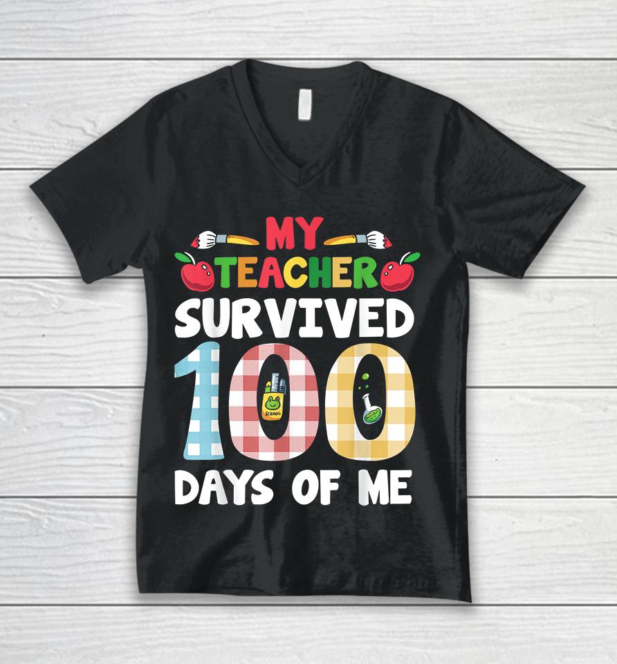 My Students Survived 100 Days Of Me Teacher Student Kids Unisex V-Neck T-Shirt
