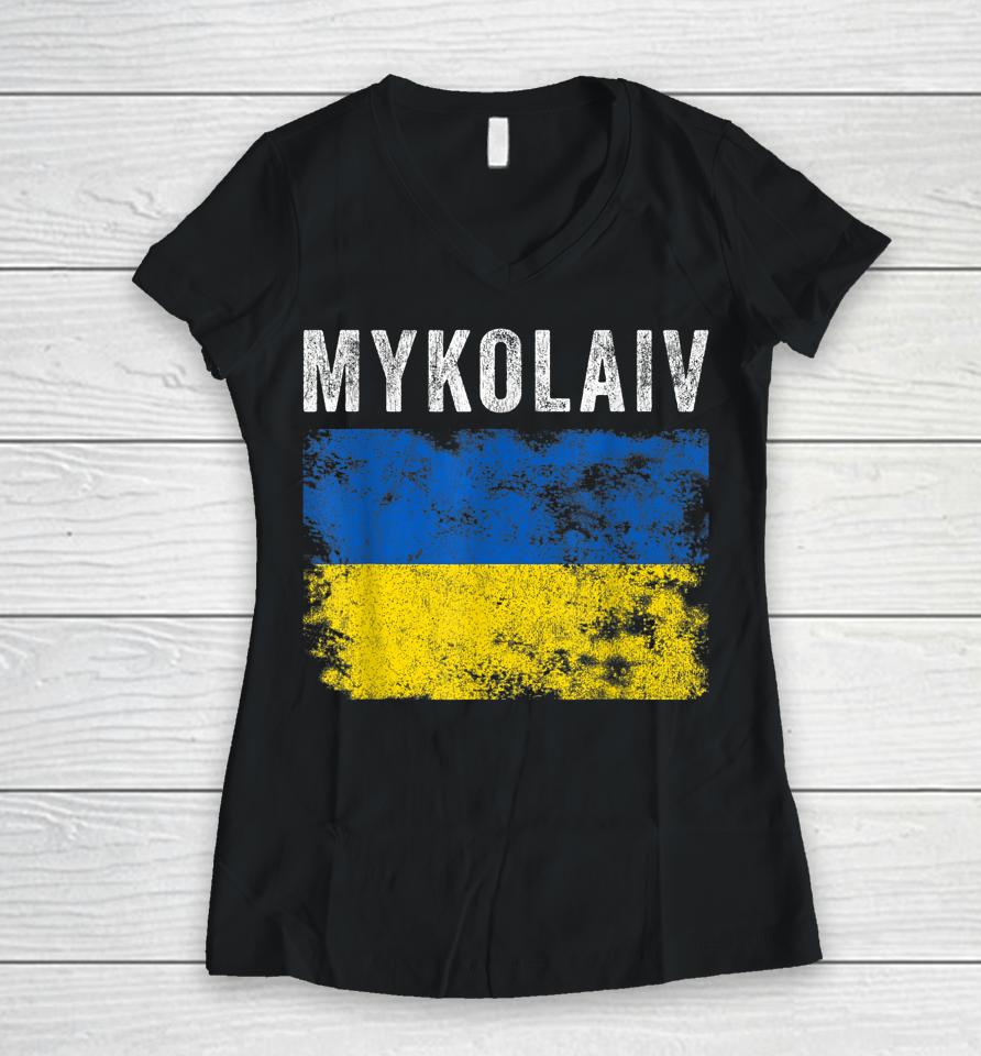 Mykolaiv Ukraine Flag Support The Ukranian Women V-Neck T-Shirt