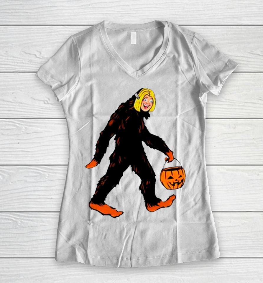 Mystical Halloween Sasquatch Bigfoot Women V-Neck T-Shirt