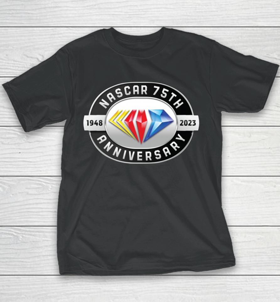 Nascar Merch Checkered Flag 75Th Anniversary Logo Youth T-Shirt