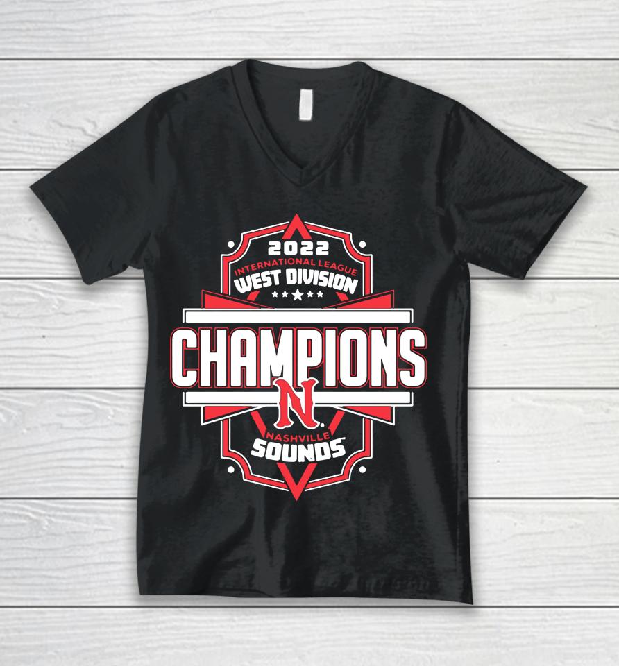 Nashville Sounds Delta 2022 International League West Division Champions Unisex V-Neck T-Shirt