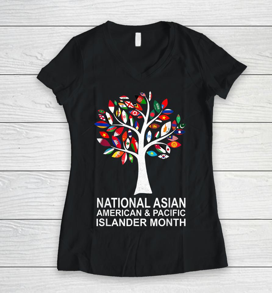 National Asian American Pacific Islander Heritage Month Tree Women V-Neck T-Shirt