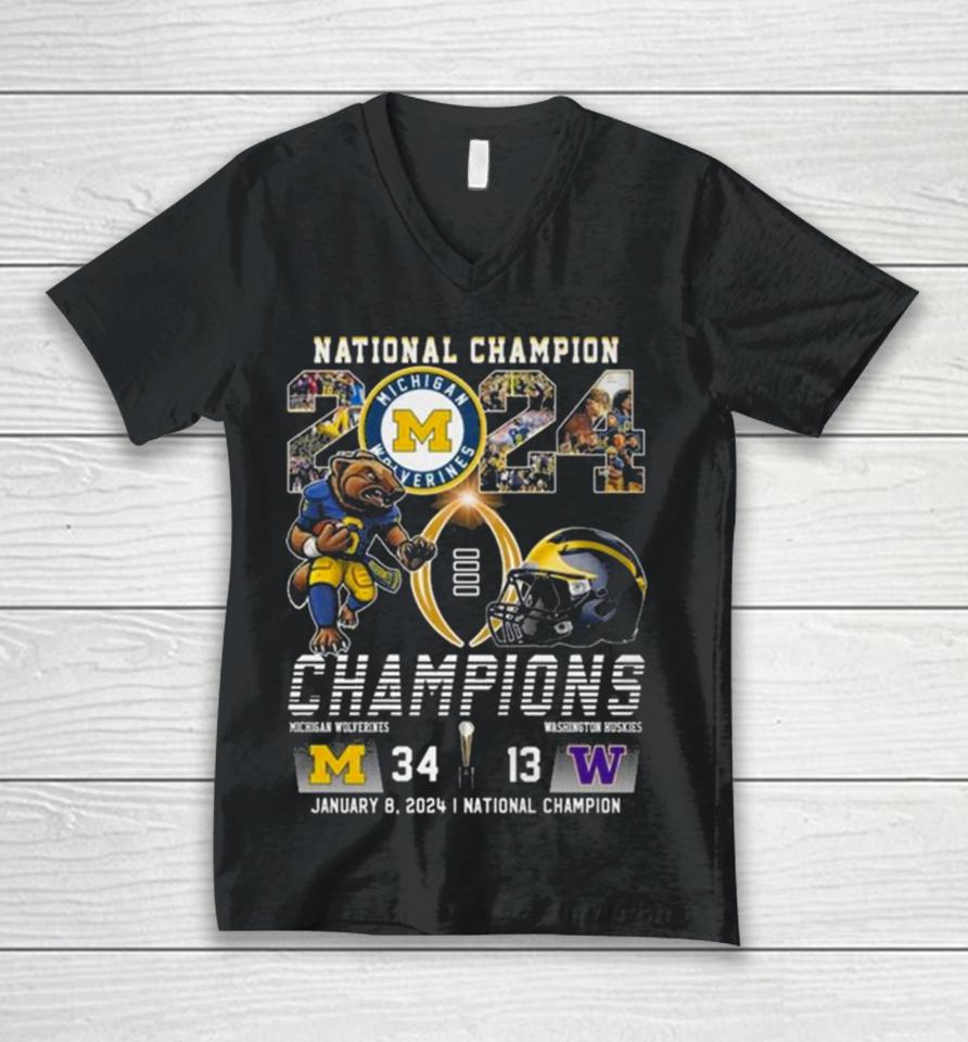 National Champion 2024 Michigan Wolverines Beat Washington Huskies Unisex V-Neck T-Shirt