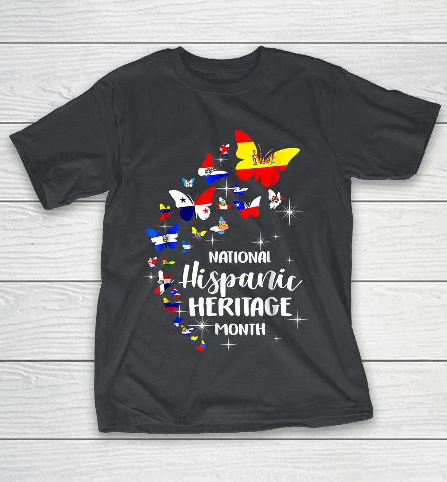 National Hispanic Heritage Month Butterfly Countries Flags T-Shirt