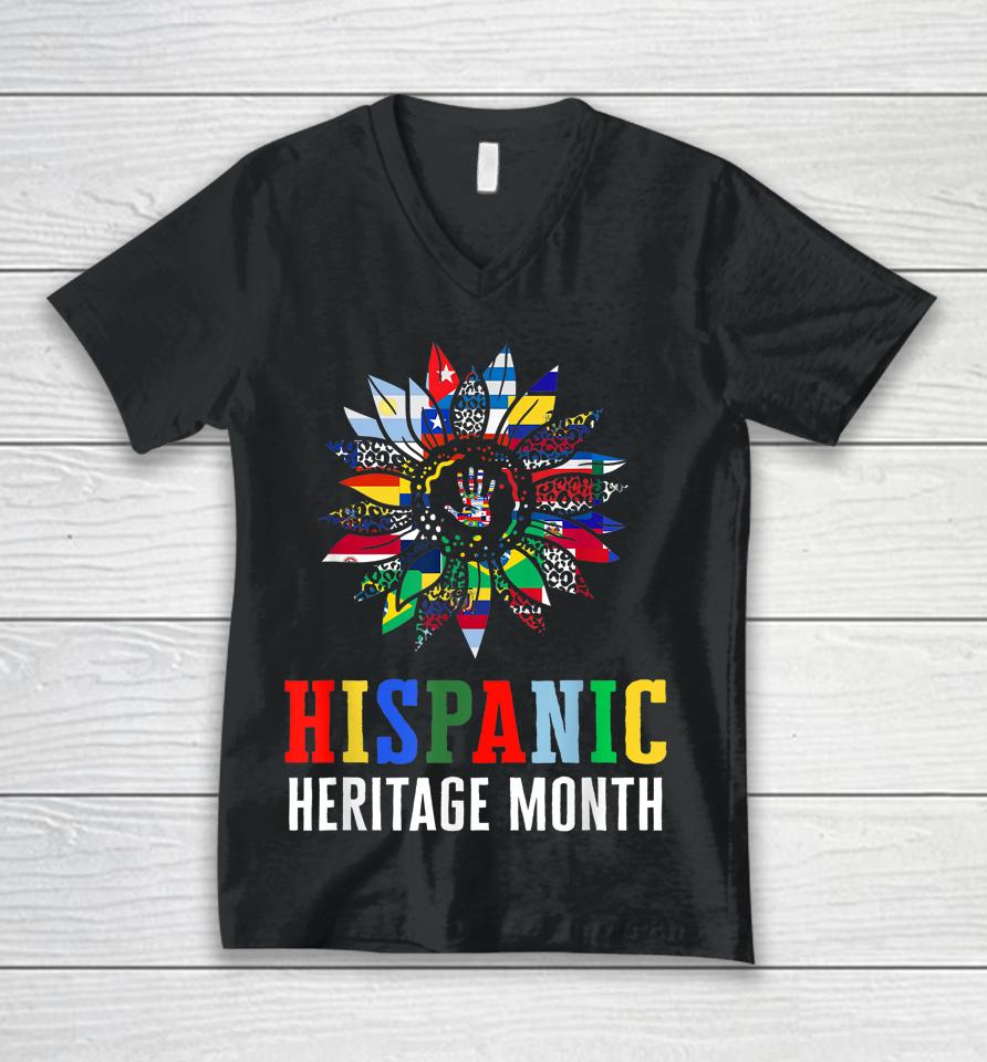 National Hispanic Heritage Month Decoration Flags Sunflower Unisex V-Neck T-Shirt