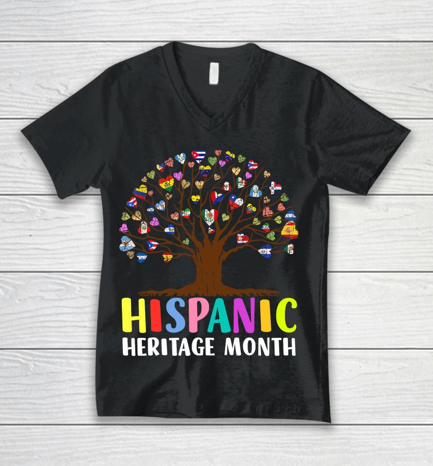 National Hispanic Heritage Month Hand Flag Tree Roots Latino Unisex V-Neck T-Shirt